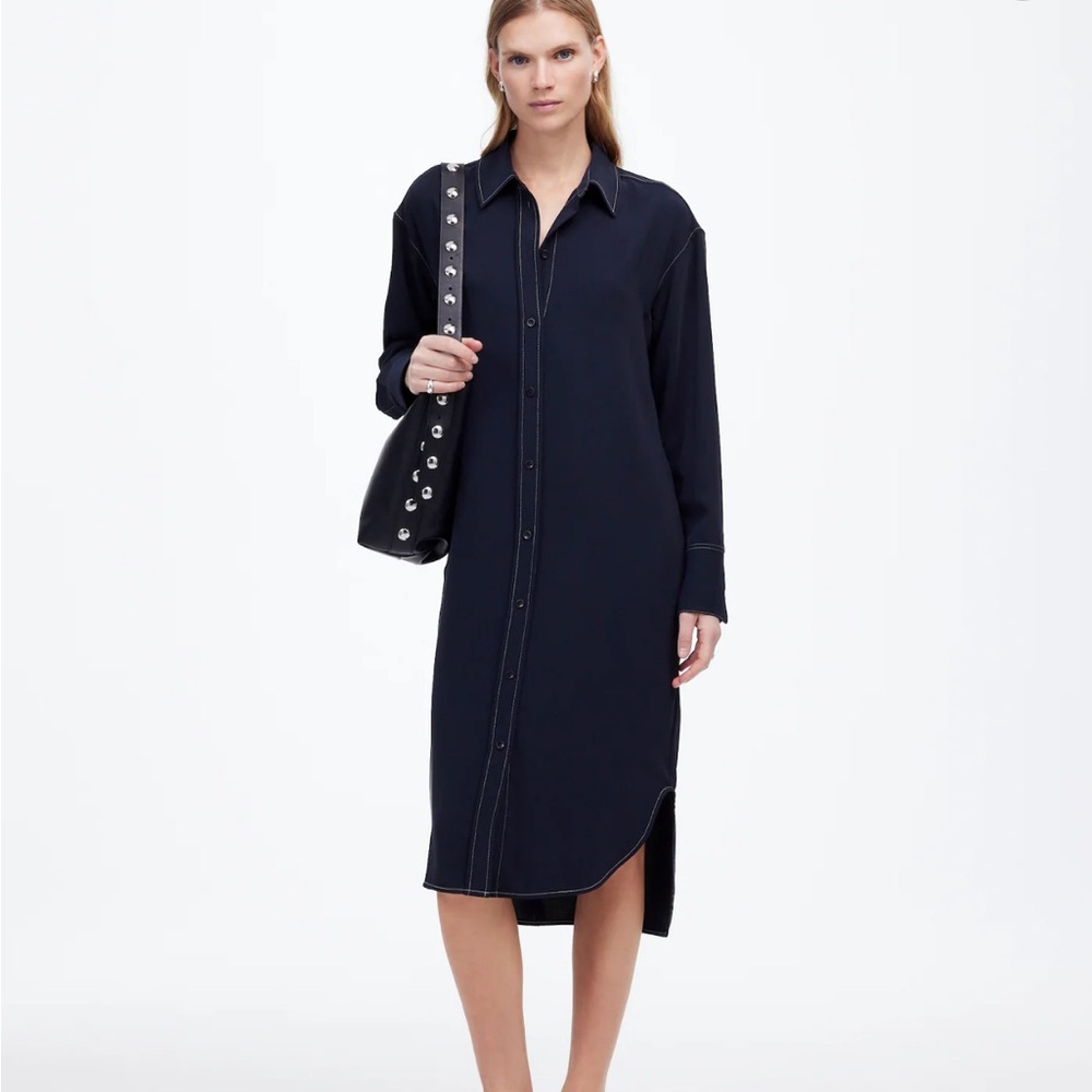 NWT Madewell Navy Contrast Stitch Dress, Size Medium
